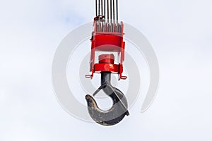 Rendering of tower crane hook on the white background