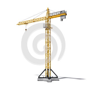 Rendering of yellow construction crane isolated on the white background.