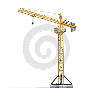 Rendering of yellow tower crane full-height isolated on the white background.