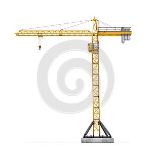 Rendering of yellow tower crane full-height isolated on the white background.