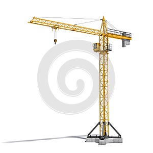 Rendering of yellow tower crane full-height isolated on the white background.