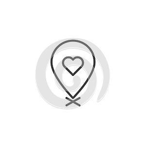 Rendezvous meeting point line icon. Love location pin linear style sign for mobile concept and web design. Heart map marker