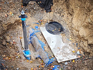 Reneval system in the city. Laying plastic water pipes