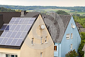 Renewable clean green energy saving efficient solar panels on s