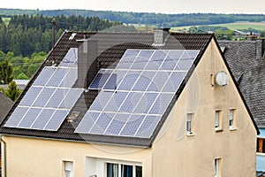 Renewable clean green energy saving efficient solar panels on s