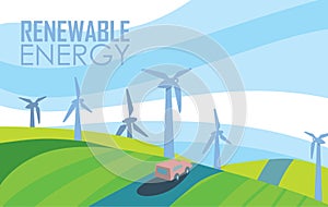 Renewable energy banner. Wind power generation