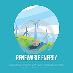 Renewable energy banner. Wind power generation