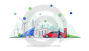 Renewable Energy Battery Storage Grid System with Electric Car Charging