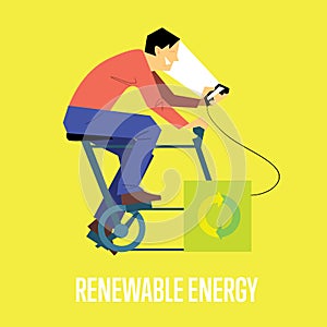 Renewable energy concept. Man with generator