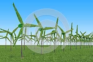 Renewable energy concept. Trees in the shape of wind turbines on