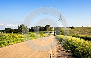 Renewable energy created by wind turbines.