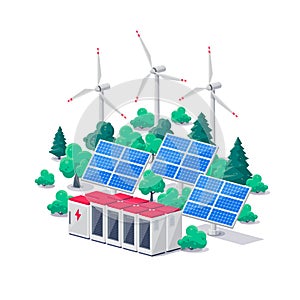 Renewable Energy Smart Grid Power Station with Solar Wind and Battery Storage photo