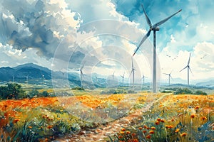 renewable energy with green energy as wind turbines