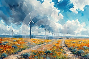 renewable energy with green energy as wind turbines