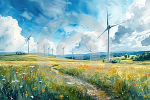 renewable energy with green energy as wind turbines