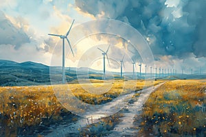 renewable energy with green energy as wind turbines