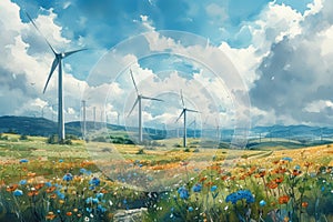 renewable energy with green energy as wind turbines