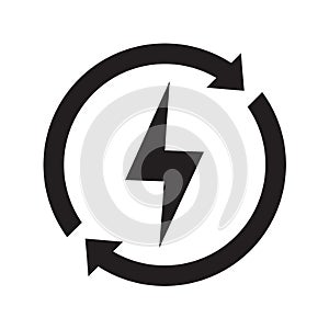 Renewable energy icon, ecology recycle electric power flat icon on white background