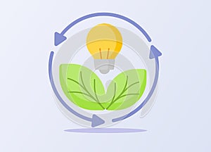 Renewable energy leaf bubble lamp recycling icon white isolated background with flat style