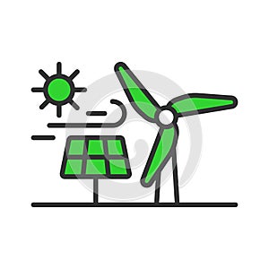 Renewable energy, in line design, green. Renewable energy, renewable, energy, sustainable, power, electricity, clean on