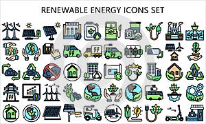 Renewable energy lineal multi color icons pack