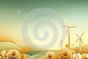 Renewable Energy Paper Art. Green Wind Turbines for Achieving Carbon Neutrality by 2050