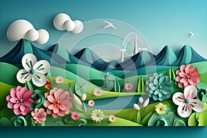 Renewable Energy. Paper Art Illustrating Green Energy and Carbon Neutrality by 2050
