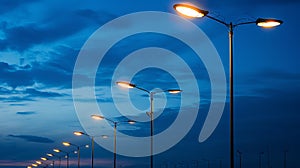 Renewable energy-powered streetlights. Copy Space