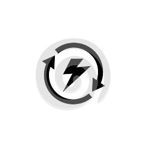Renewable Energy, Renewing Electrical. Flat Vector Icon illustration. Simple black symbol on white background. Renewable Energy,