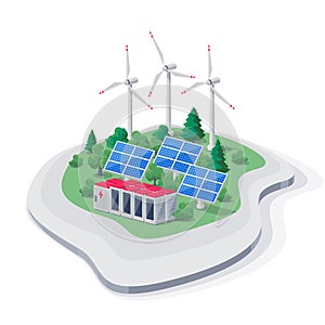 Renewable Energy Smart Off-grid Power Station with Solar Wind and Battery Storage on Island