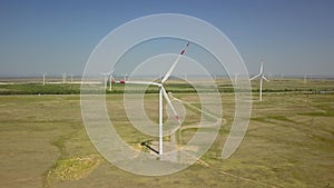 Renewable green energy, wind energy with windmills or wind turbine