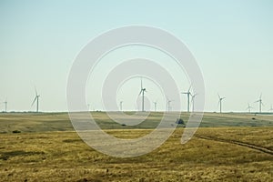 Renewable green energy, wind energy with windmills or wind turbine