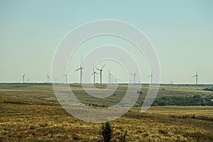 Renewable green energy, wind energy with windmills or wind turbine