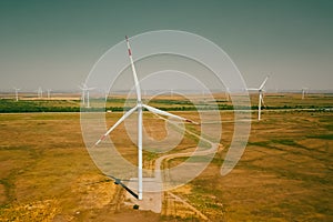 Renewable green energy, wind energy with windmills or wind turbine