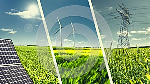 Renewable power energies concept collage photo