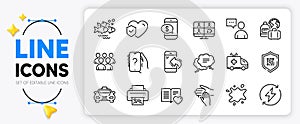 Renewable power, Life insurance and Dirty spot line icons. For web app. Vector