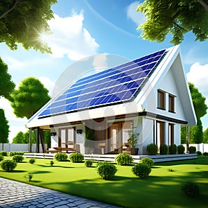 Renewable Radiance: Solar Panels - Green Energy for Home on White Background (3D Illustration