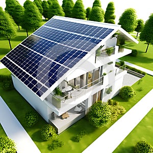 Renewable Radiance: Solar Panels - Green Energy for Home on White Background (3D Illustration