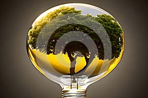 Renewable solar energy idea concept, green earth inside a light bulb, eco friendly environment, generative ai