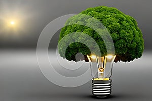 Renewable solar energy idea concept, green earth inside a light bulb, eco friendly environment, generative ai