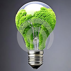 Renewable solar energy idea concept, green earth inside a light bulb, eco friendly environment, generative ai