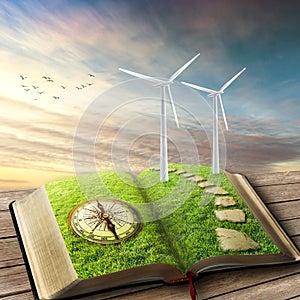 Renewable source of energy concept. Wind Generators, Ecology