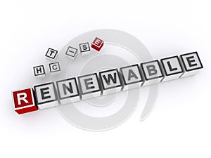renewable word block on white
