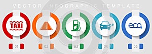 Renewables, transport flat design icon set, miscellaneous icons such as taxi, road, bio fuel, electric car and eco sign, vector