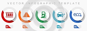 Renewables, transport icon set, miscellaneous icons such as taxi, road, bio fuel, electric car and eco sign, flat design vector photo
