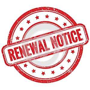 RENEWAL NOTICE text on red grungy round rubber stamp