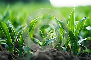 Renewed Growth: A Vibrant Green Field Sprouting Fresh Organic Wheat, Embracing the Earth& x27;s Bounty and Sunny