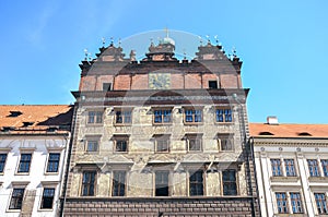 The Rennaisance City Hall on the main square in Pilsen, Bohemia, Czech Republic. The seat of the city council. Front side view.