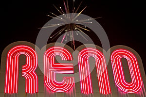 Reno made of night light neons letters at night