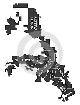 Reno Nevada City Map USA labelled black illustration